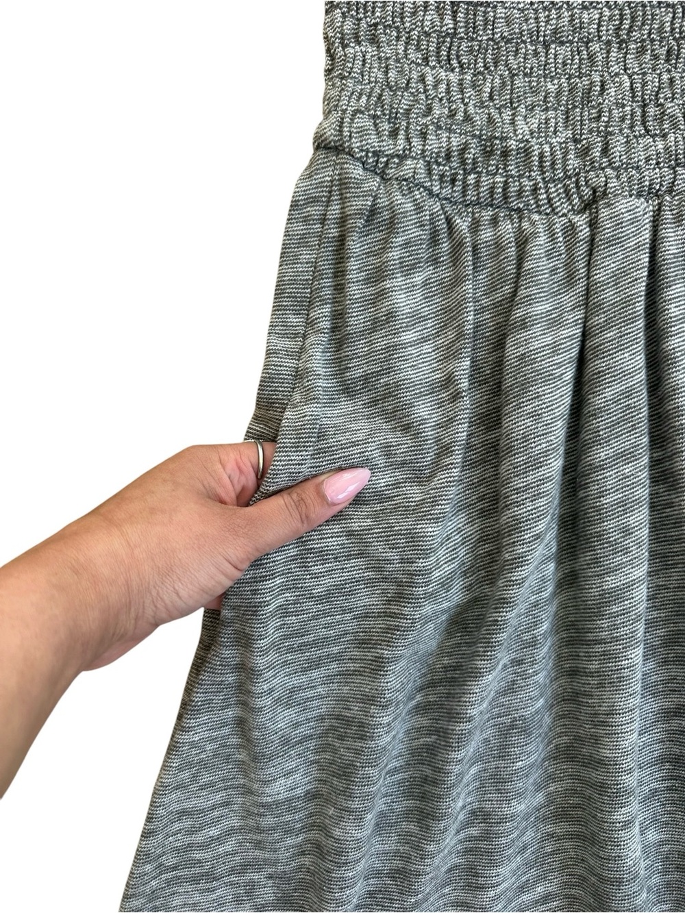 Saturday Sunday Anthro Heathered Gray Smocked Bodice Sleeveless Mini Dress - Picture 2 of 5